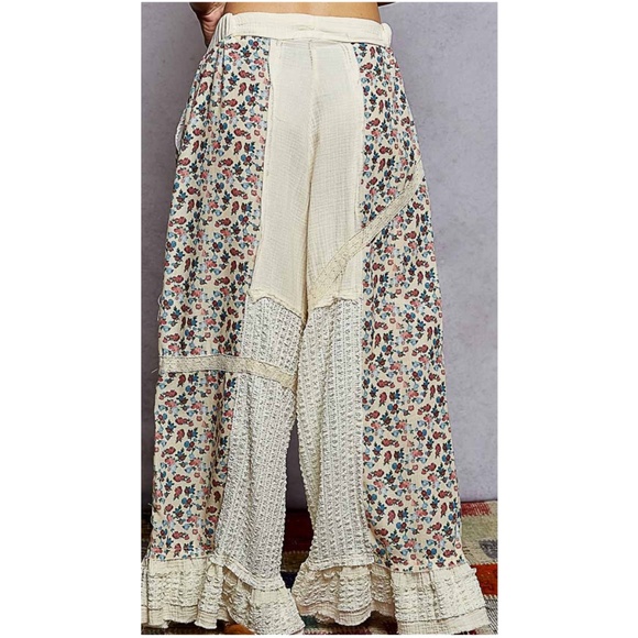 POL Floral Print Cotton Stretchy Waist Pockets Wide Leg Pants - Picture 3 of 4